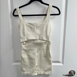 Cream Ribbed Two-Piece Workout Set